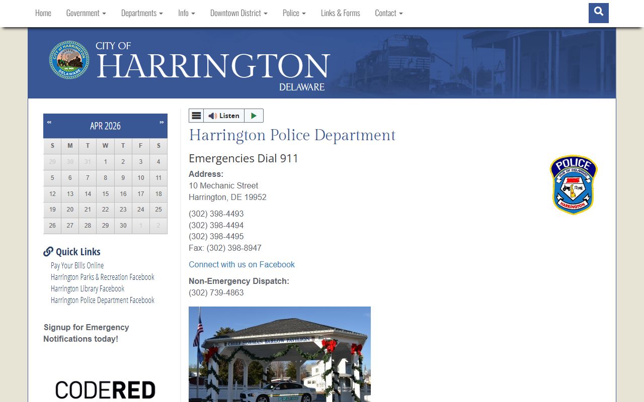 Harrington Police Department site for Harrington police blotter records