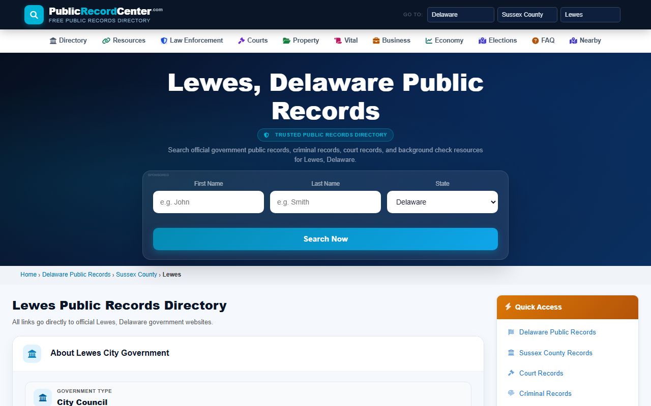 Lewes public records directory tied to the Lewes police blotter