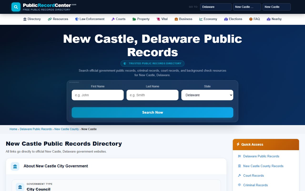 New Castle records directory for police blotter and court files