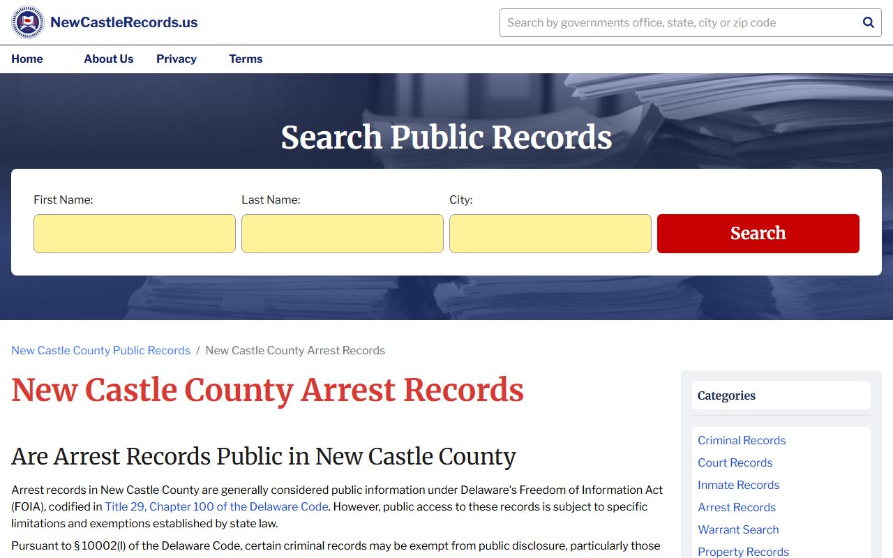 New Castle County arrest records guide linked to police blotter