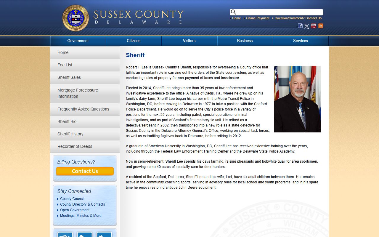 Sussex County Sheriff's Office page for police blotter records