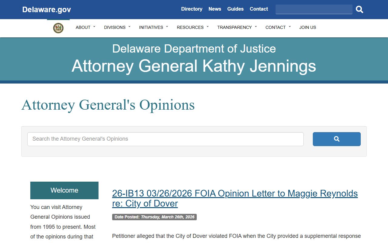 Delaware Attorney General FOIA opinions on police blotter cases