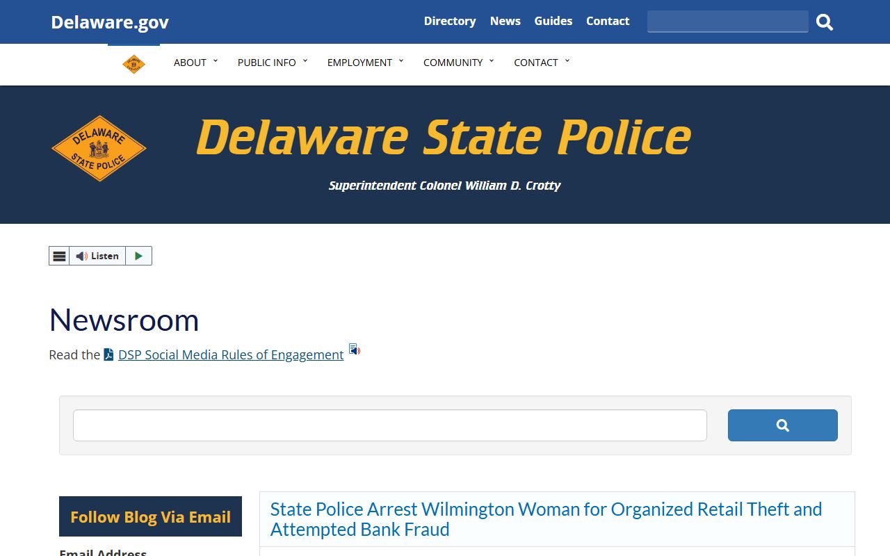 Delaware State Police Newsroom police blotter press releases